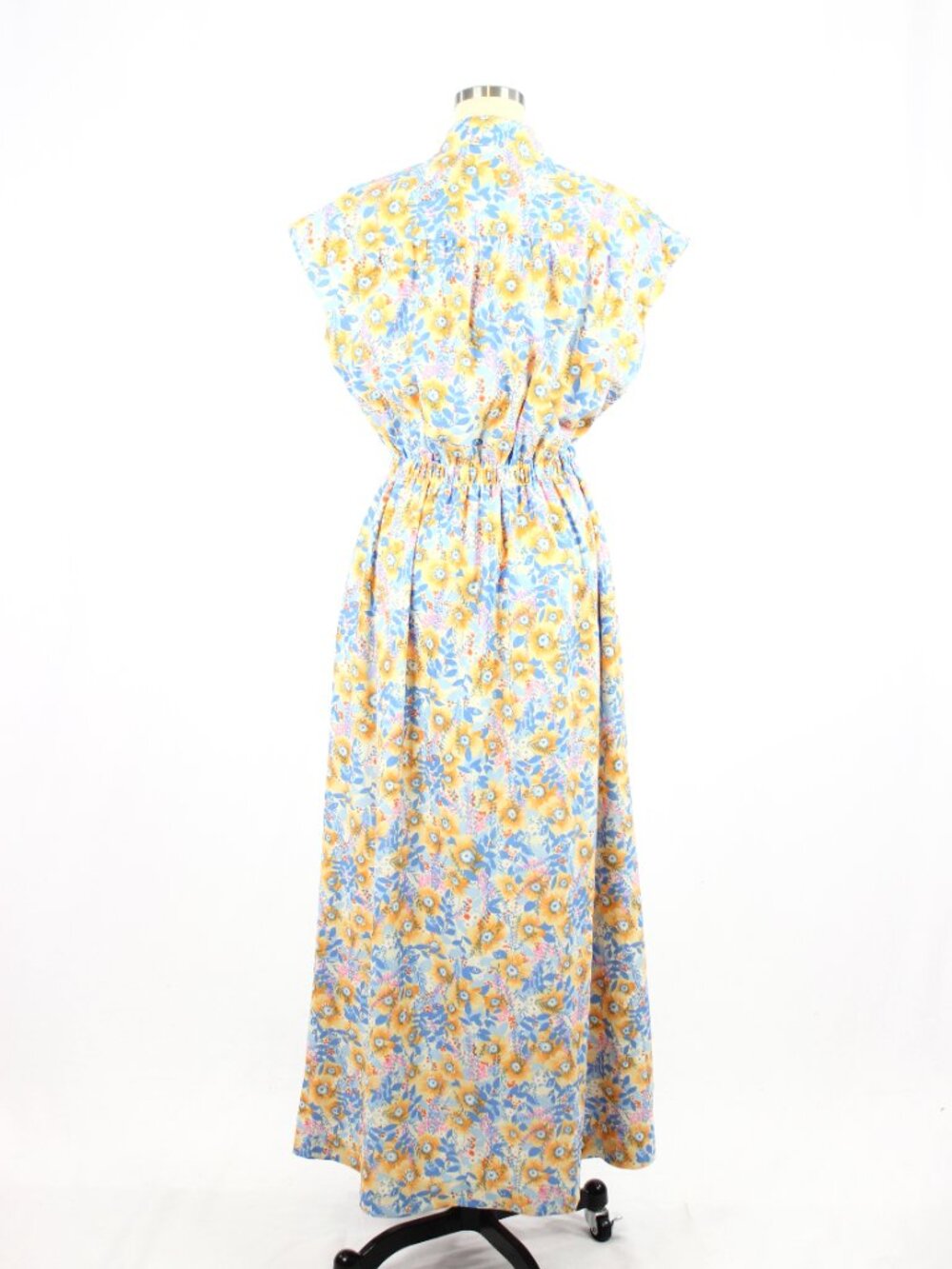Vintage 70's CONRAD Retro Blue Orange Hippie Floral Belted Maxi Dress, Size L - Picture 3 of 11